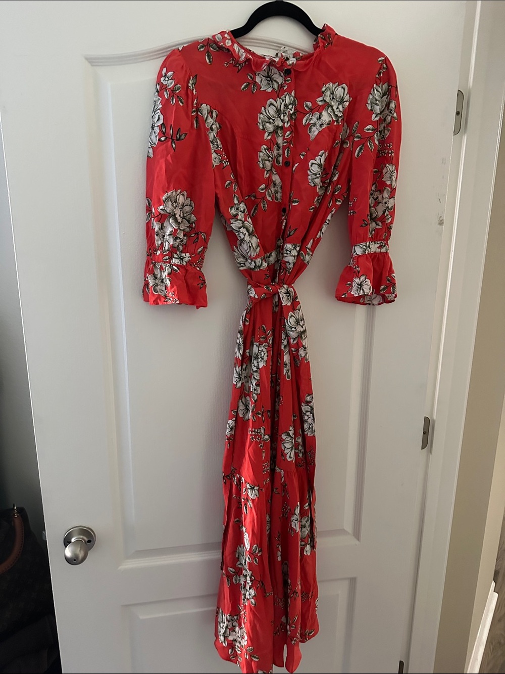 Marissa Webb Red Floral Tie-Waist Maxi Dress